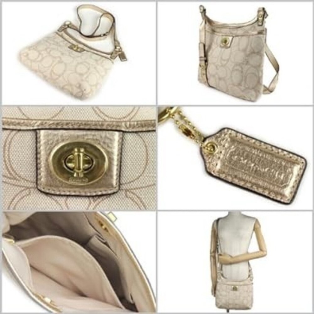 Coach Vintage Penelope Signature Crossbody Bag F19260 Linen Gold Metallic Y2K - Picture 16 of 16